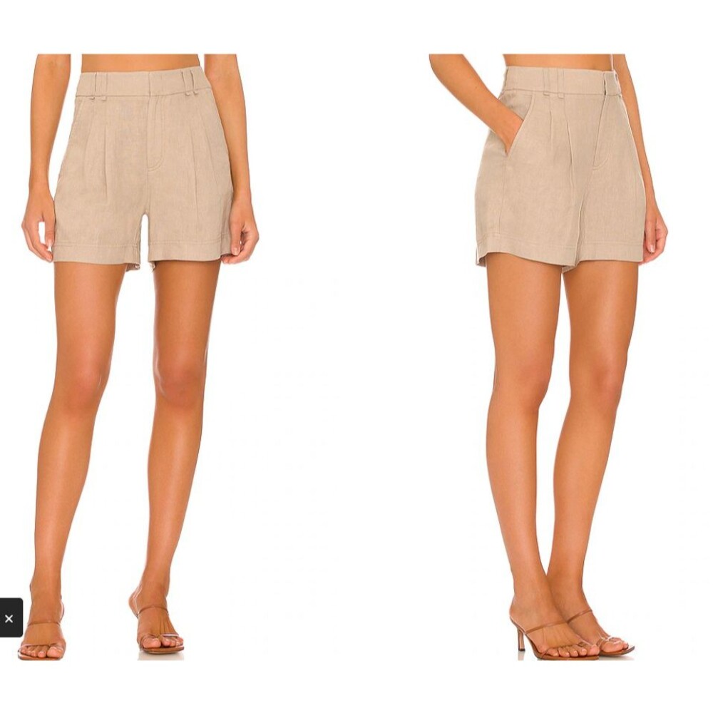 Free People Chelsea Shorts Womens 8 Sand Beige 100% Linen Pleated Revolve